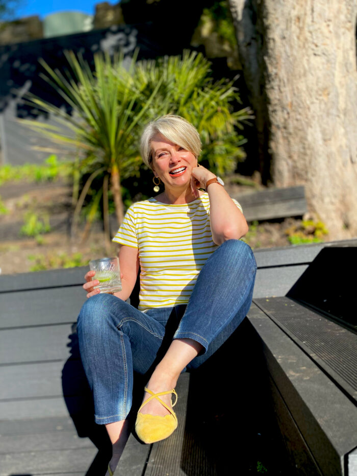 Boden Yellow Stripe Ella Breton Tee, Size 12