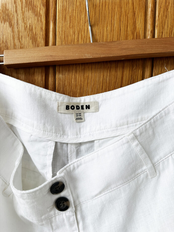 Boden White Wide Legged Linen Trousers, Size 14R - Image 3