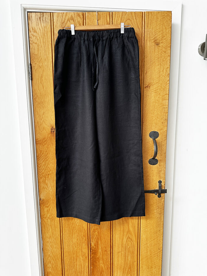 Boden Black Wide Legged Linen Trousers, Size 10 - Image 2