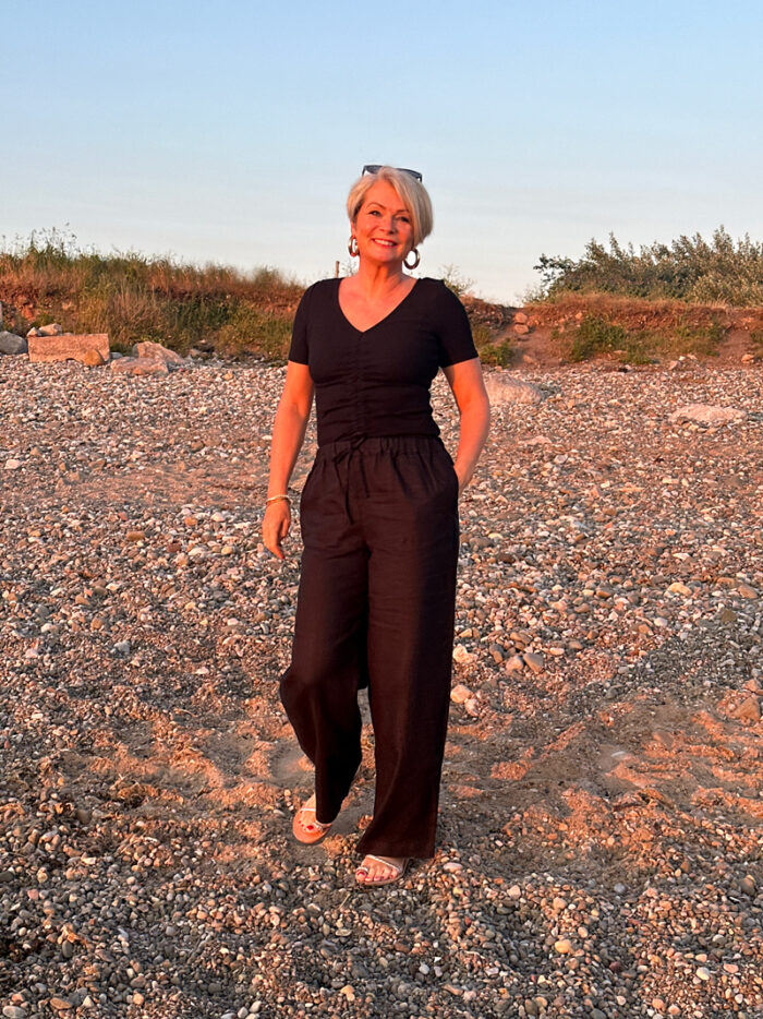 Boden Black Wide Legged Linen Trousers, Size 10
