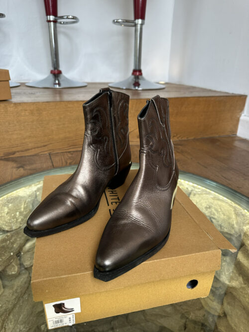 White Stuff Metallic Pewter Beau Cowboy Ankle Boots, Size 8
