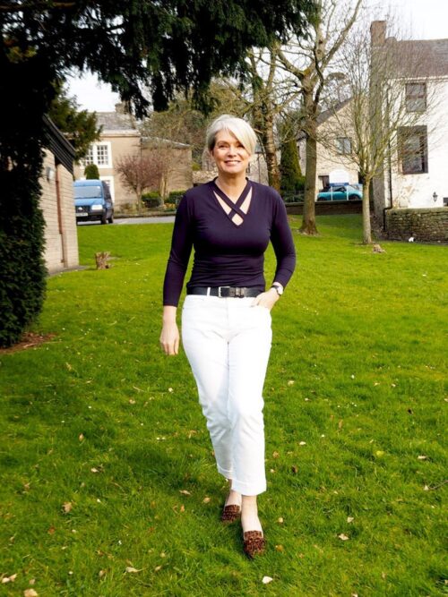 Baukjen Navy V-Neck Cross-Front Top, Size UK 14