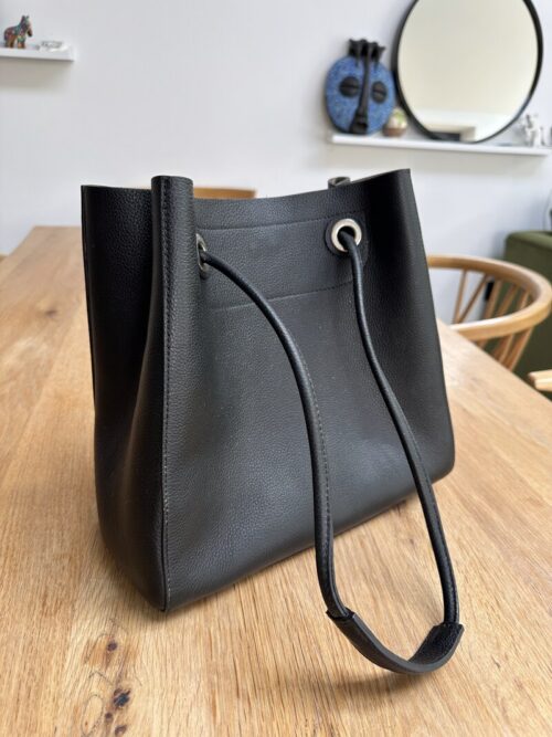 Black Leather Bucket Bag