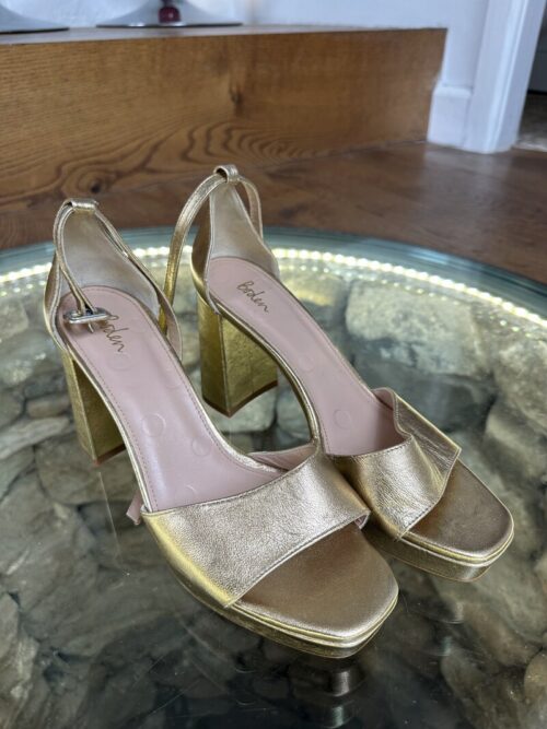 Boden Gold Metallic Block Heel Sandals, Size 41