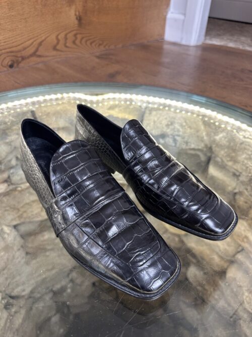 Finery Black Croc Leather Loafers, Size 41