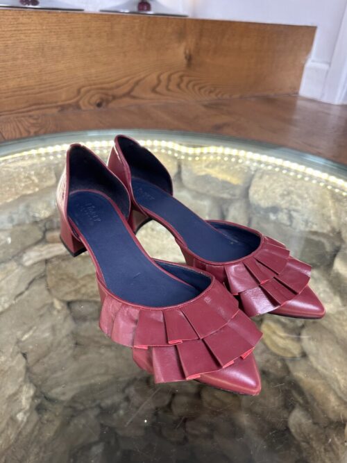 Finery Red Leather Ruffle Flats, Size 41