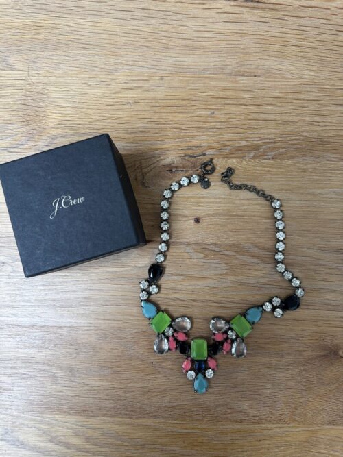J.Crew Crystal Statement Necklace, Green and Pink