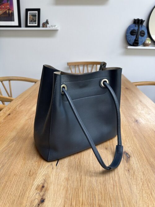 Navy Leather Bucket Bag