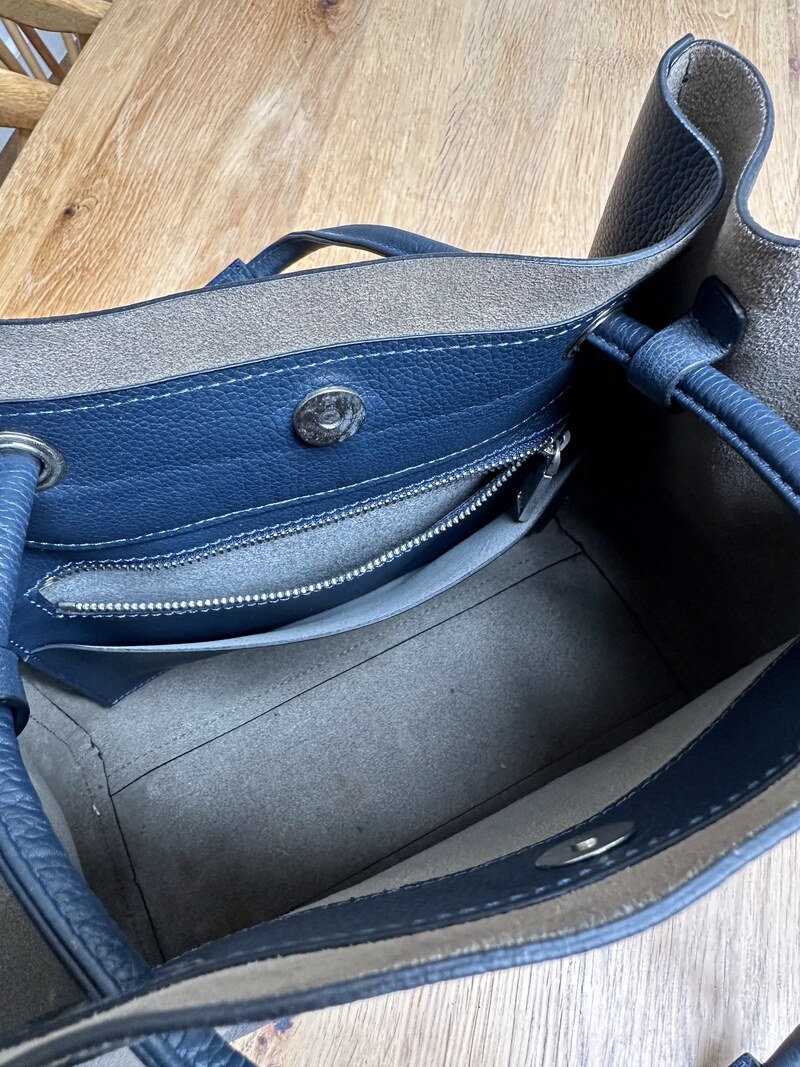 Navy Leather Bucket Bag