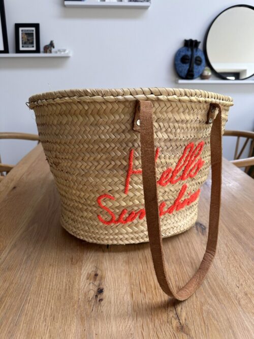 Straw Basket - 'Hello Sunshine' - orange