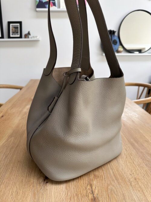 Midlifechic Taupe Leather Bucket Bag with Zip Pouch