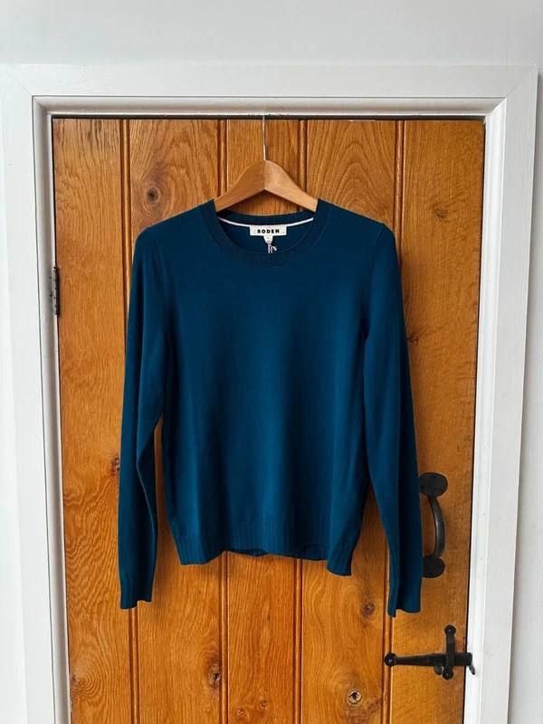 BNWT Boden Teal Emilia Cotton Crew Jumper, Size 12